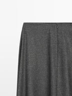 Flared wool blend midi skirt with pleat