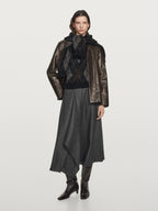 Flared wool blend midi skirt with pleat