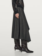 Flared wool blend midi skirt with pleat