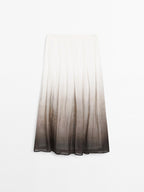 Ombre print box pleat midi skirt