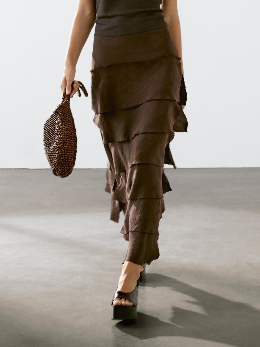 Midi skirt with ruffle detail