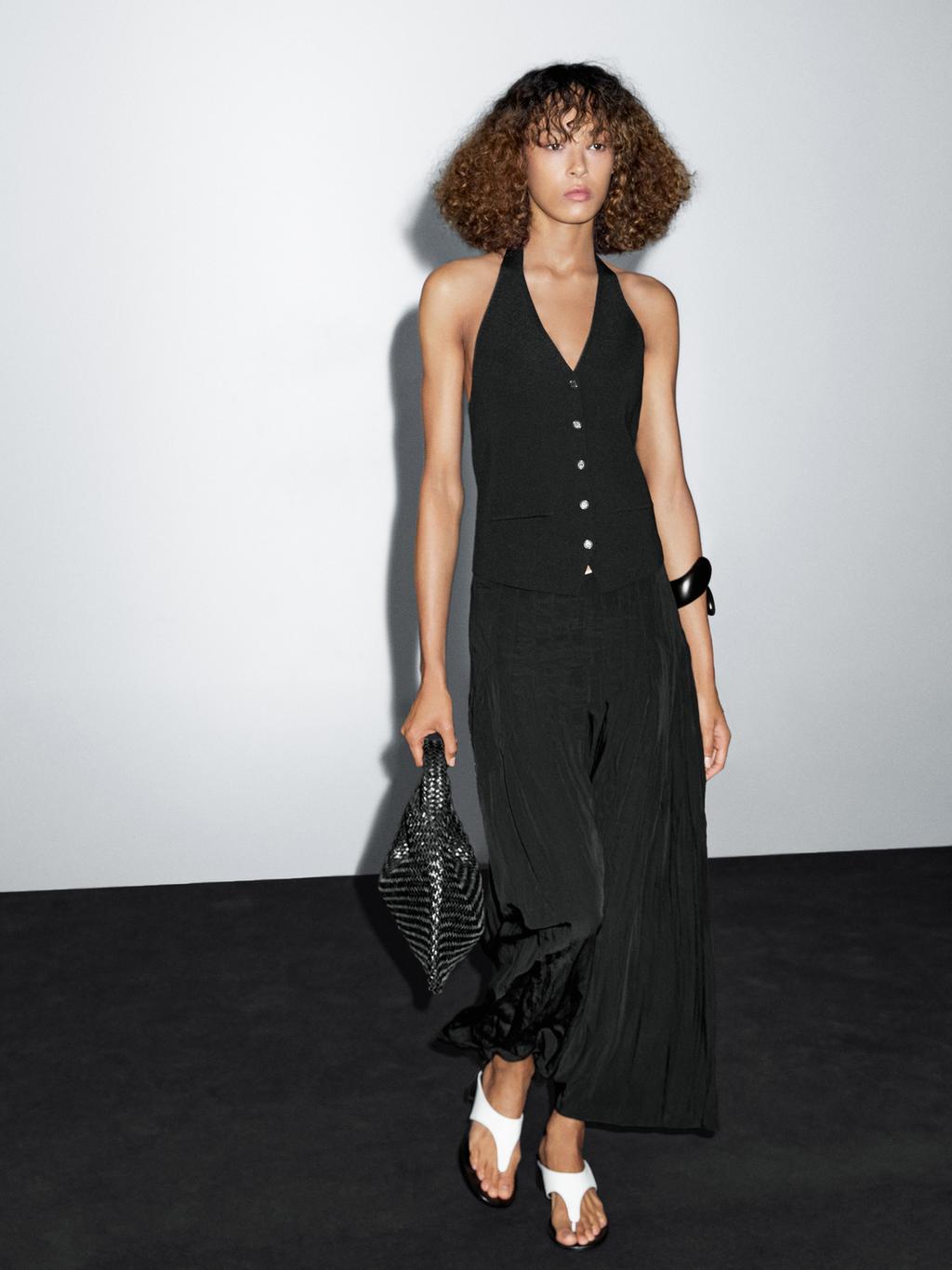 Flowing midi skirt with box pleats