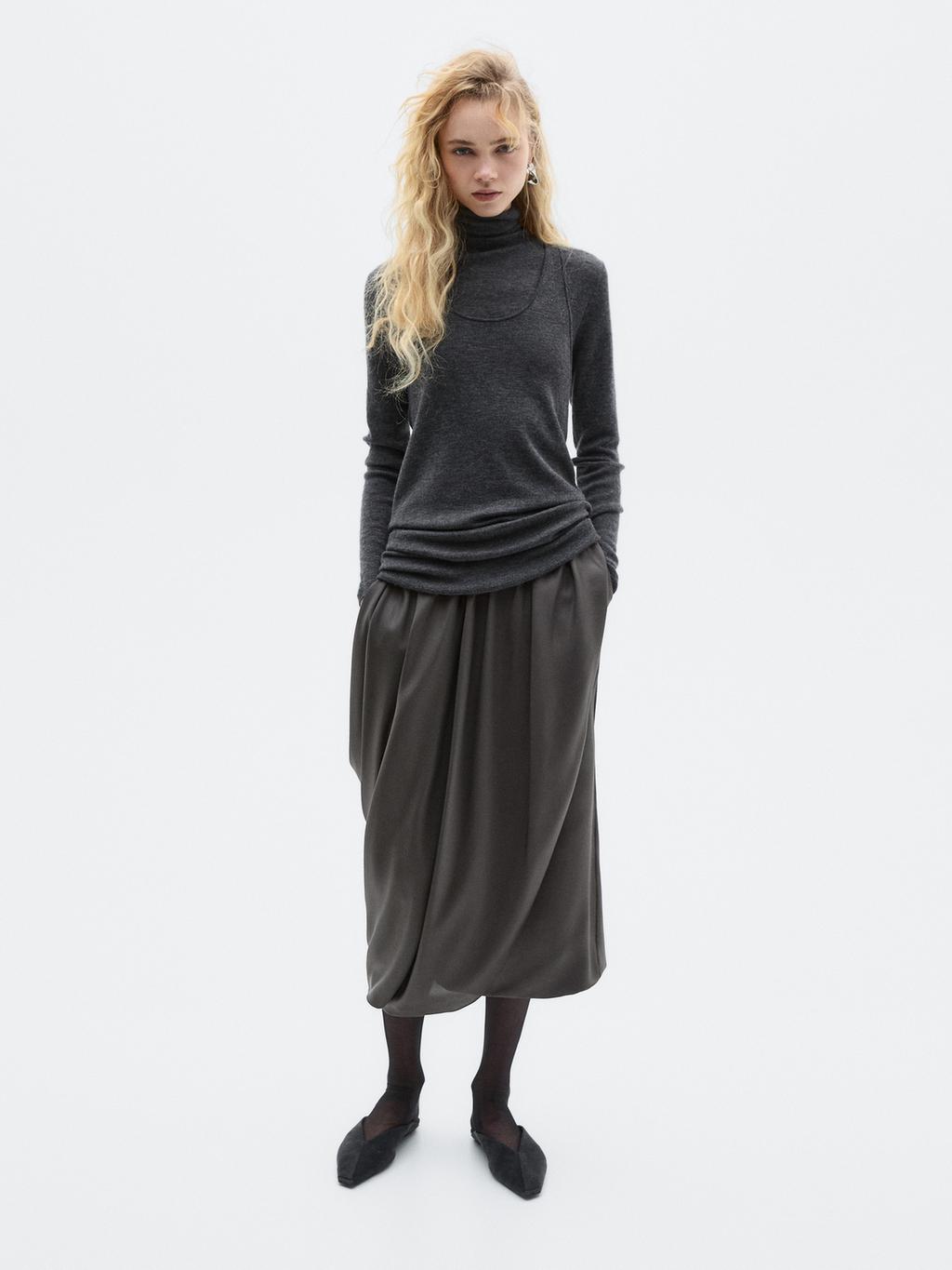 Draped 100% silk midi skirt - LIMITED