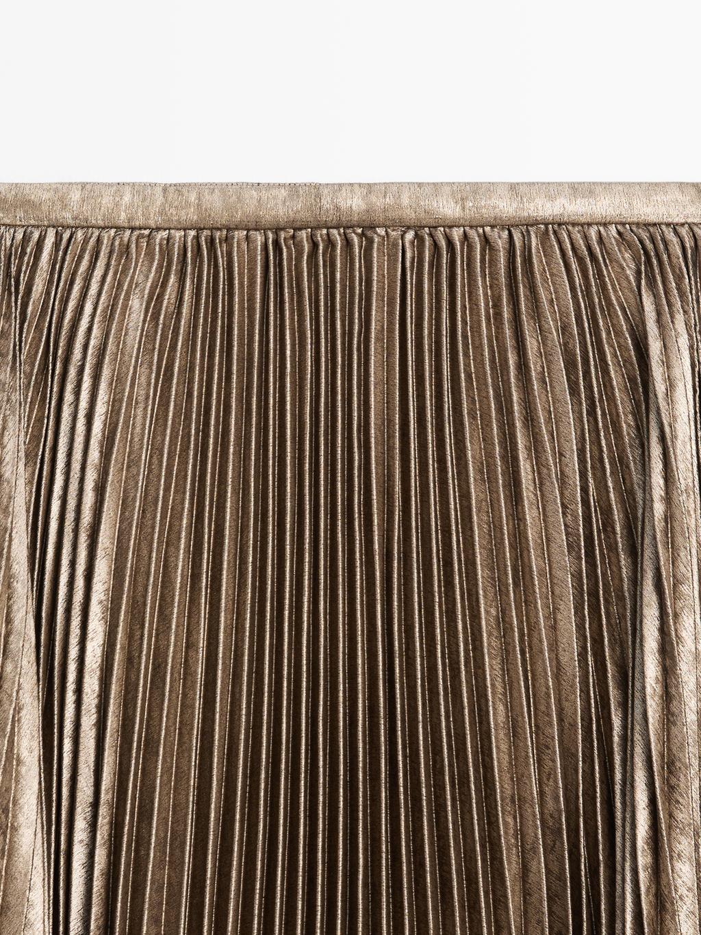 Pleated metallic-effect midi skirt