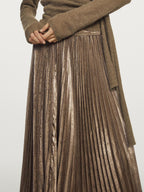 Pleated metallic-effect midi skirt