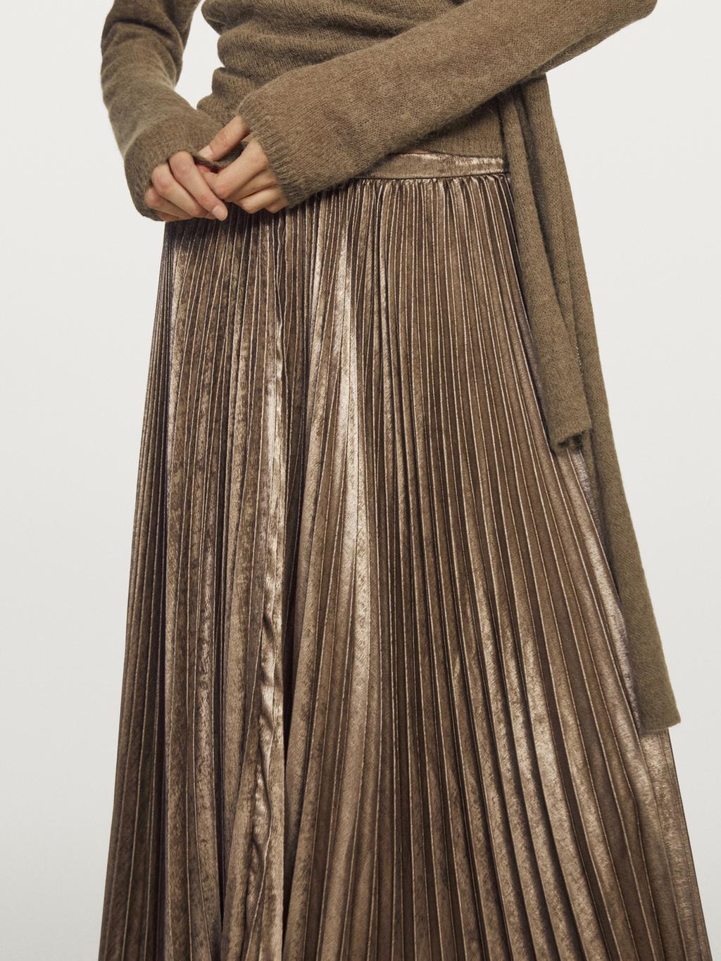 Pleated metallic-effect midi skirt