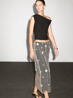 Midi skirt with floral embroidery