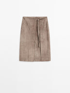 Suede leather wrap midi skirt