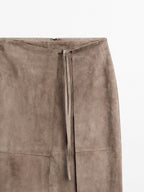 Suede leather wrap midi skirt