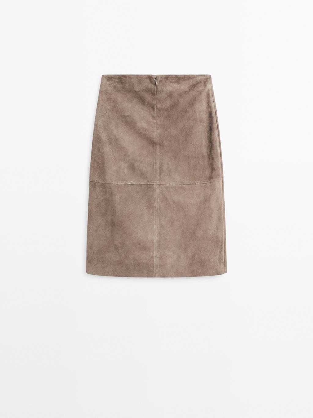 Suede leather wrap midi skirt