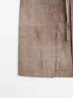 Suede leather wrap midi skirt