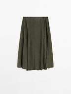 Suede leather skirt with gathered detail