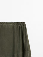 Suede leather skirt with gathered detail