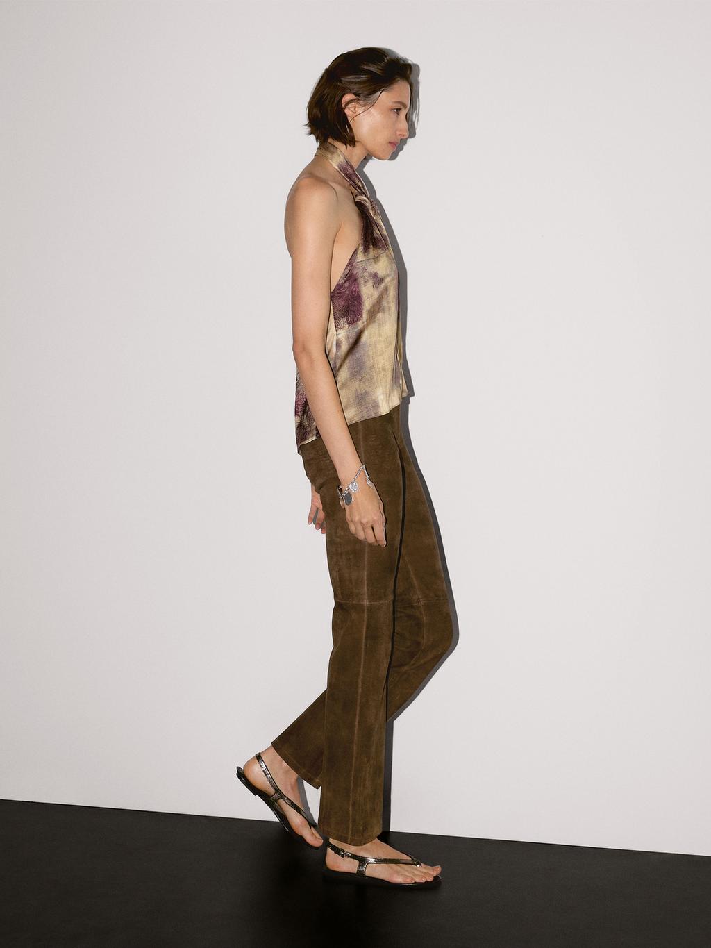 Flared suede leather trousers