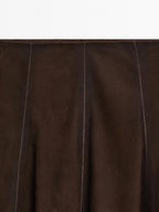 Suede leather flared midi skirt