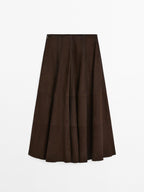 Suede leather flared midi skirt