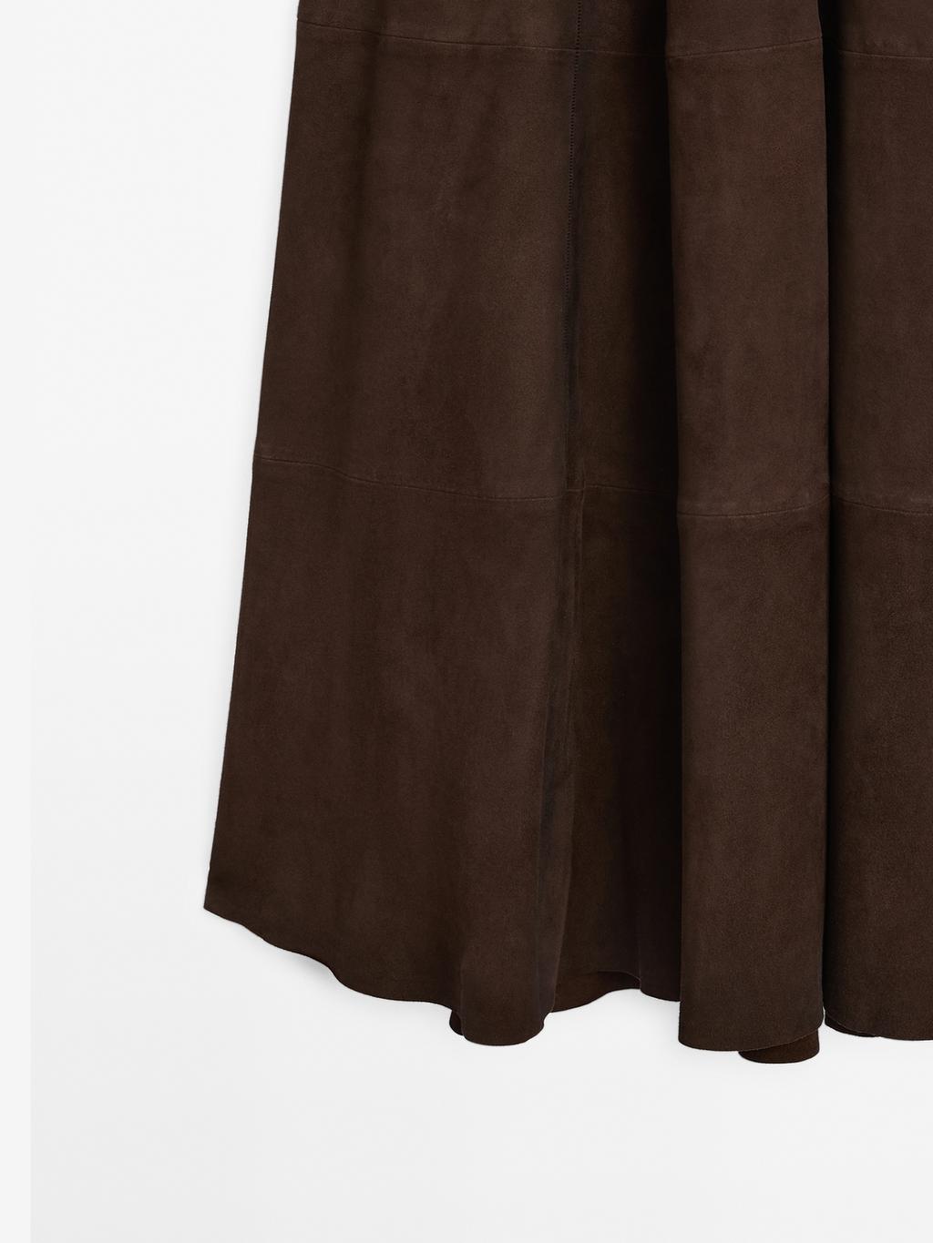 Suede leather flared midi skirt
