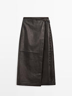 Nappa leather wraparound midi skirt