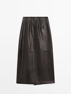 Nappa leather wraparound midi skirt