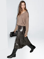 Nappa leather wraparound midi skirt