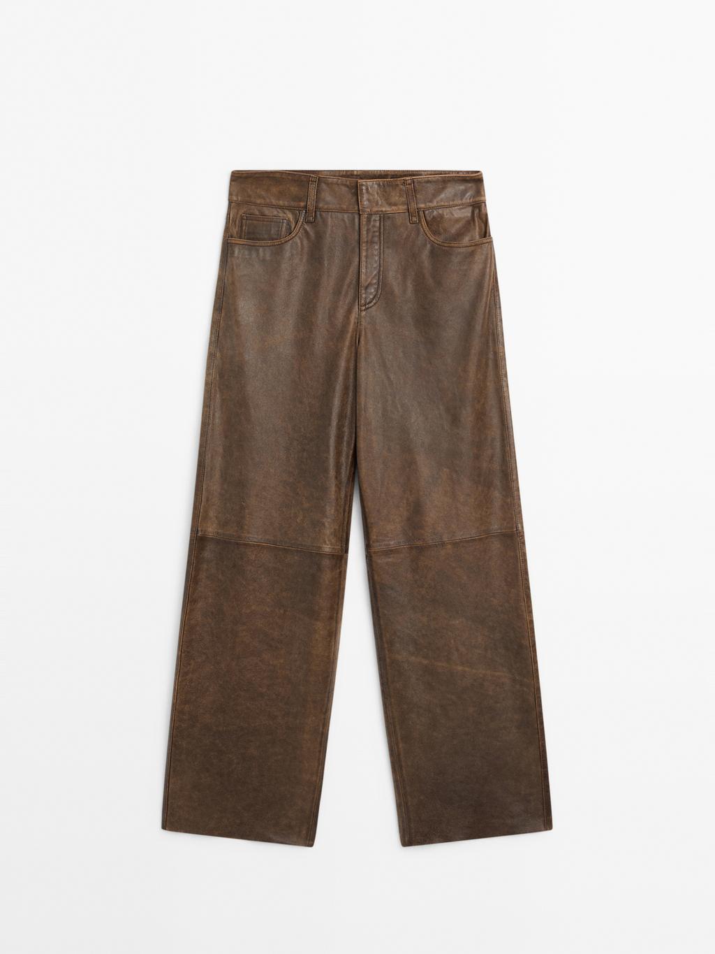 Distressed nappa leather trousers