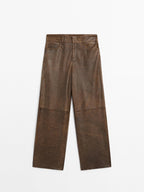 Distressed nappa leather trousers