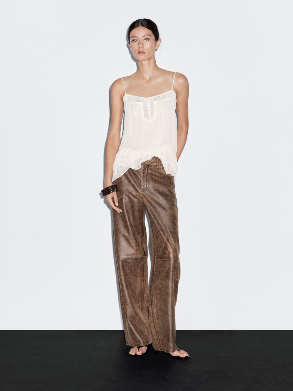 Distressed nappa leather trousers