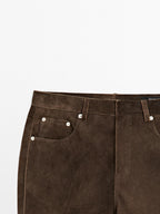Goatskin leather trousers with suede finish