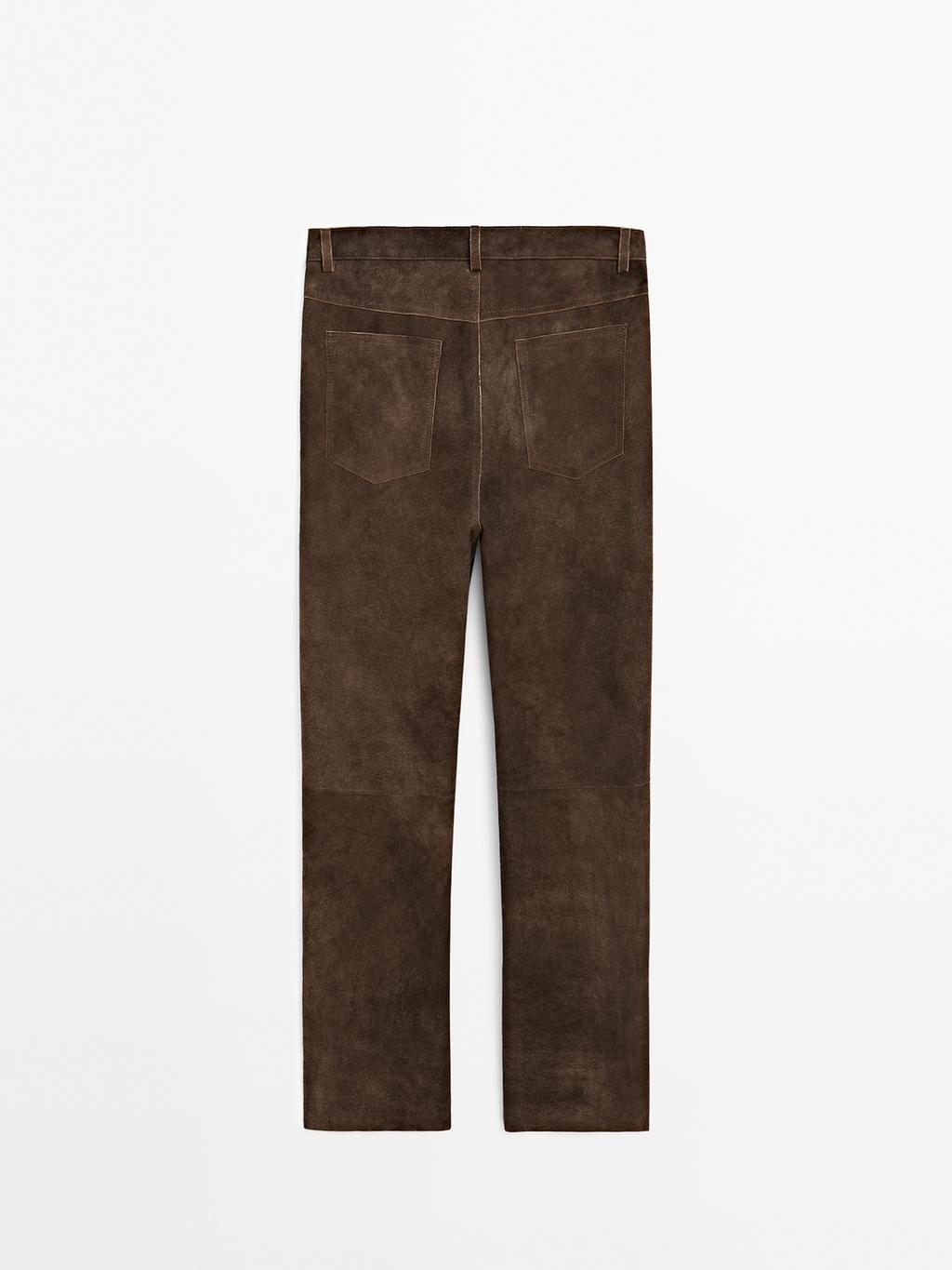Goatskin leather trousers with suede finish