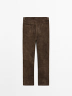 Goatskin leather trousers with suede finish