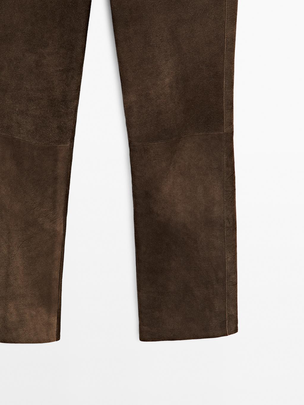 Goatskin leather trousers with suede finish