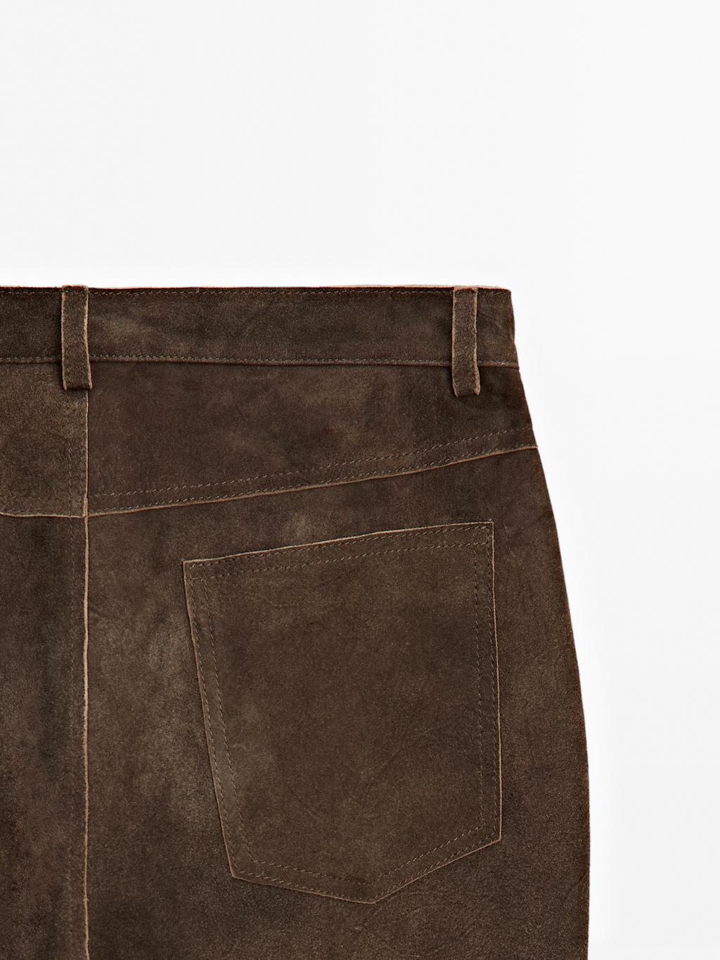 Goatskin leather trousers with suede finish