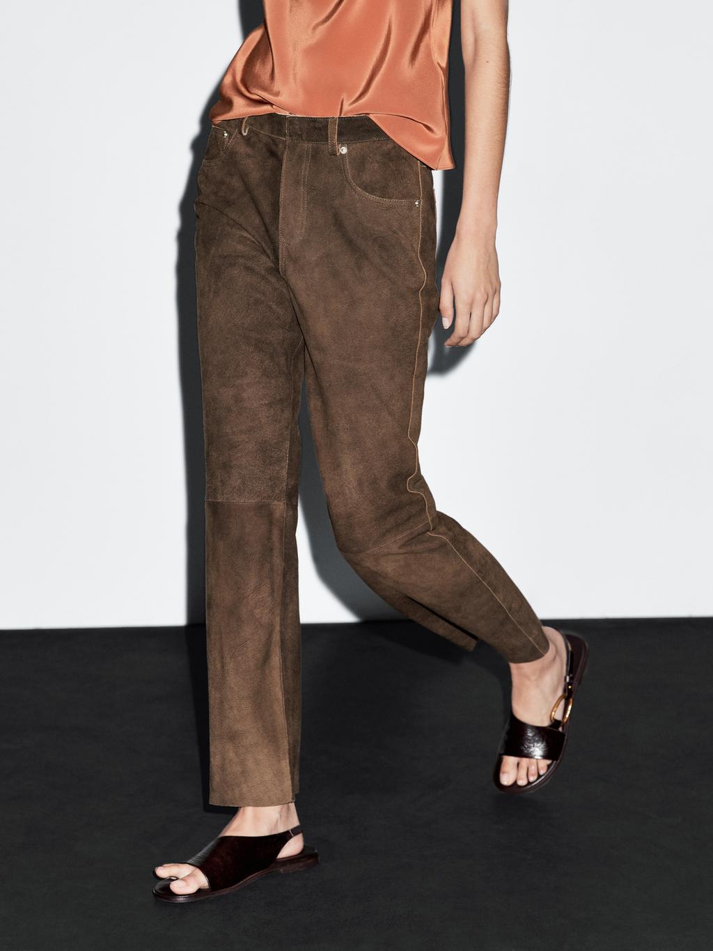 Goatskin leather trousers with suede finish