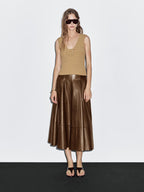 Nappa leather flared midi skirt