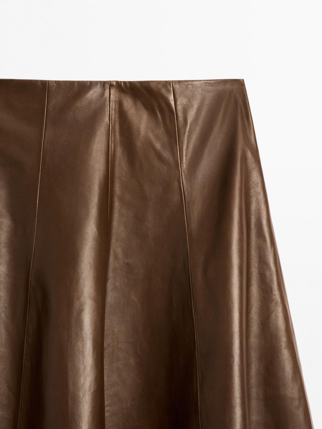 Nappa leather flared midi skirt