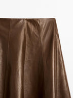 Nappa leather flared midi skirt
