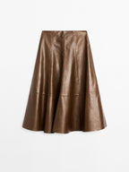 Nappa leather flared midi skirt