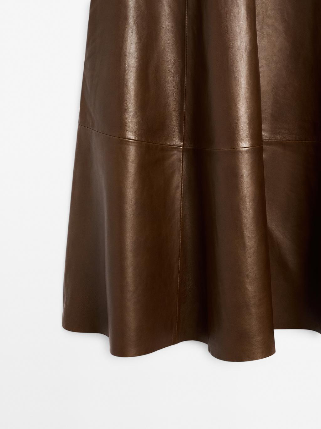 Nappa leather flared midi skirt