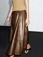 Nappa leather flared midi skirt