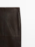 Straight nappa leather midi skirt with slit