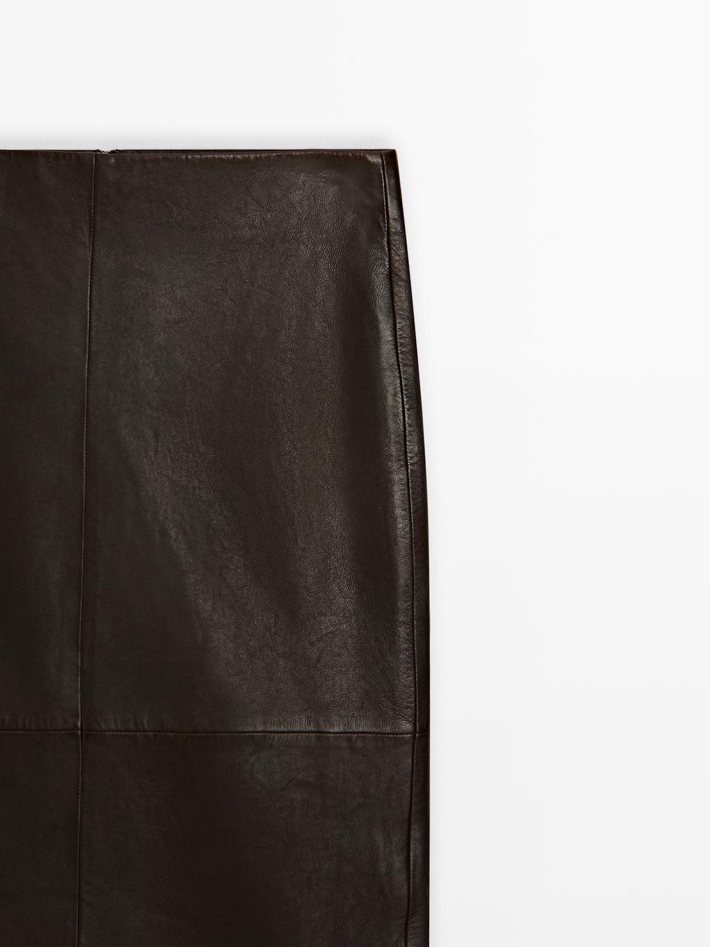 Straight nappa leather midi skirt with slit