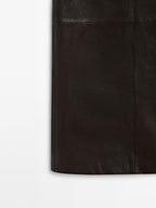 Straight nappa leather midi skirt with slit