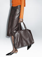 Straight nappa leather midi skirt with slit