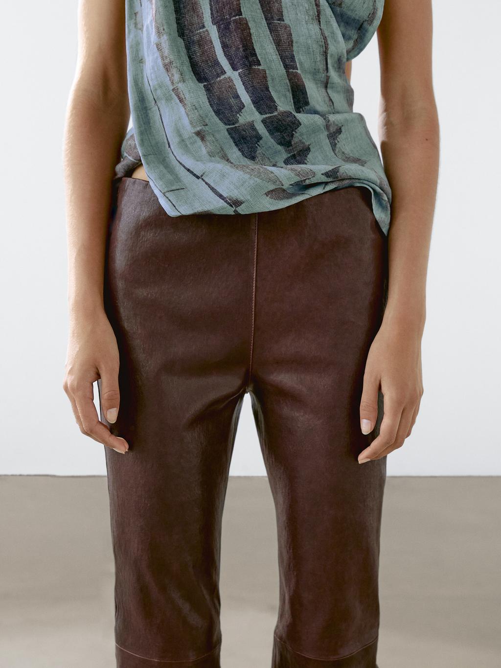 Nappa leather bell bottom trousers