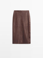 Straight nappa leather midi skirt