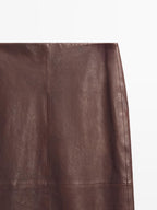 Straight nappa leather midi skirt