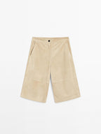 Long suede leather Bermuda shorts