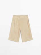 Long suede leather Bermuda shorts