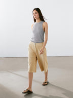 Long suede leather Bermuda shorts