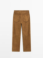 Suede leather straight trousers